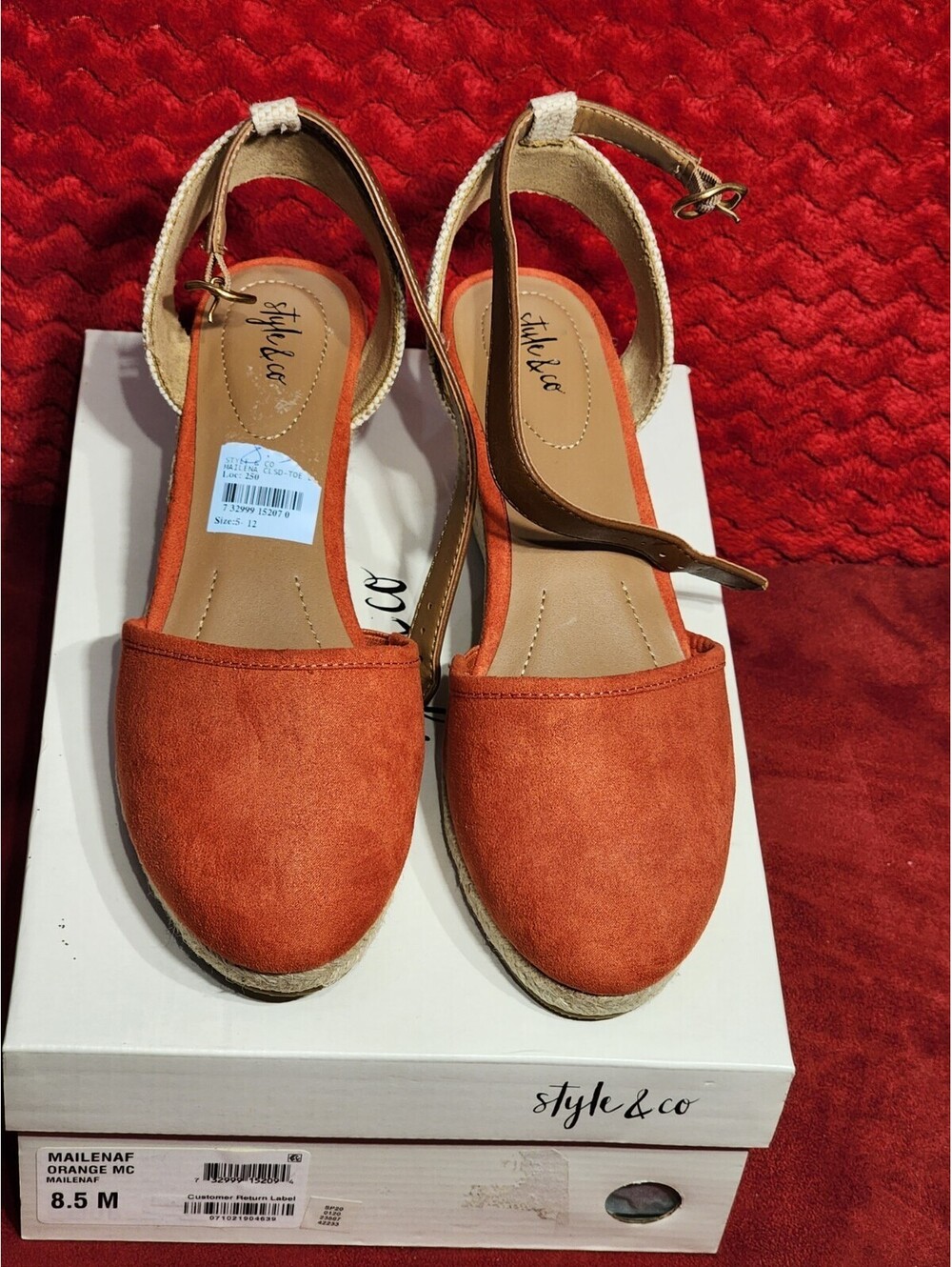 Style & Co. Espadrille Wedge Sandals Orange Buckle Ankle Strap Women's 8.5M
